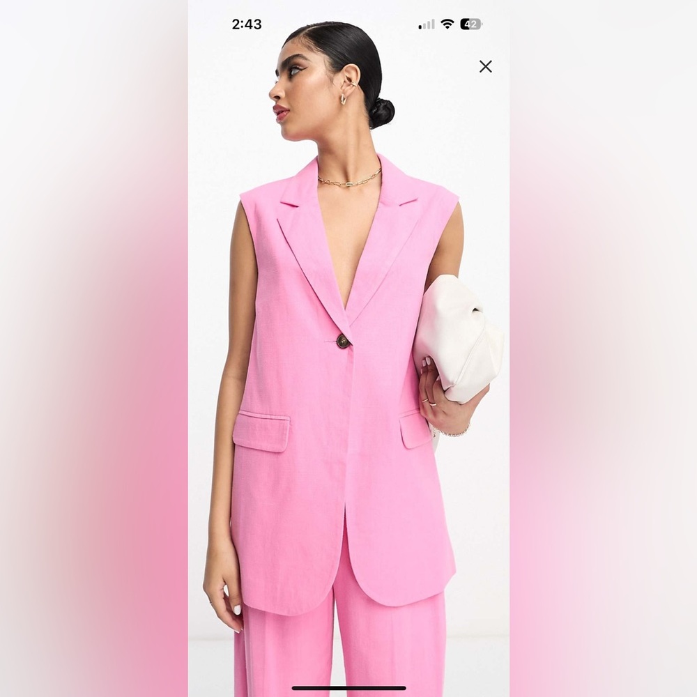 ASOS Sleeveless Blazer - pink linen